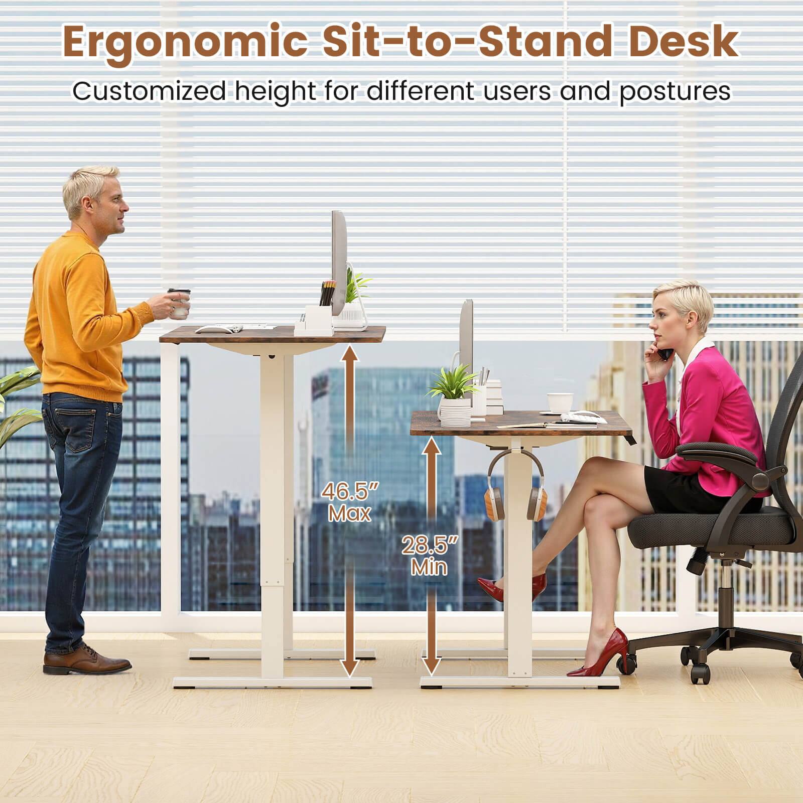 Ergonomic Sit-to-Stand Desk  
Customized height for different users and postures  

46.5" Max  
28.5" Min