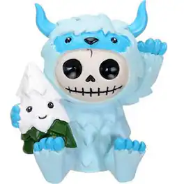 Pacific Trading - Furrybones Yeti Skeleton in Abominable Snowman Costume with Snow Covered Tree Friend Figurine - Blue