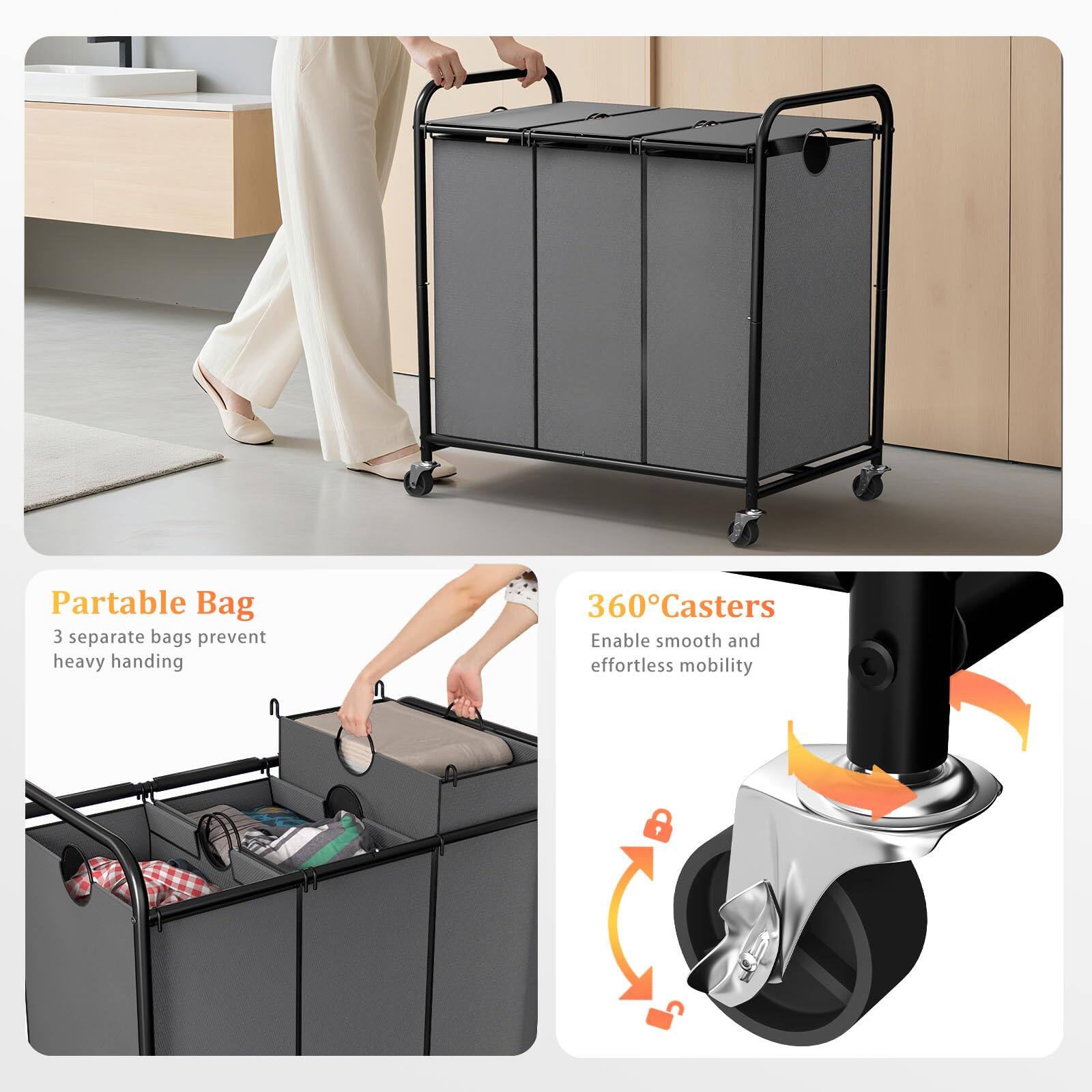 Partable Bag  
3 separate bags prevent heavy handling  

360° Casters  
Enable smooth and effortless mobility