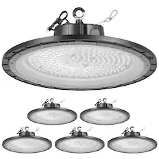 Front. VEVOR - 6 Pack LED High Bay Lights, 5000K 200W 30000LM Super Bright UFO LED Warehouse Shop Lights, IP65 Waterproof - Black.