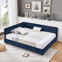 Anysun - Full Velvet Tufted Sofa Bed Frame - with Comfortable Backrest & Armrests for Bedroom or Living Room - Blue