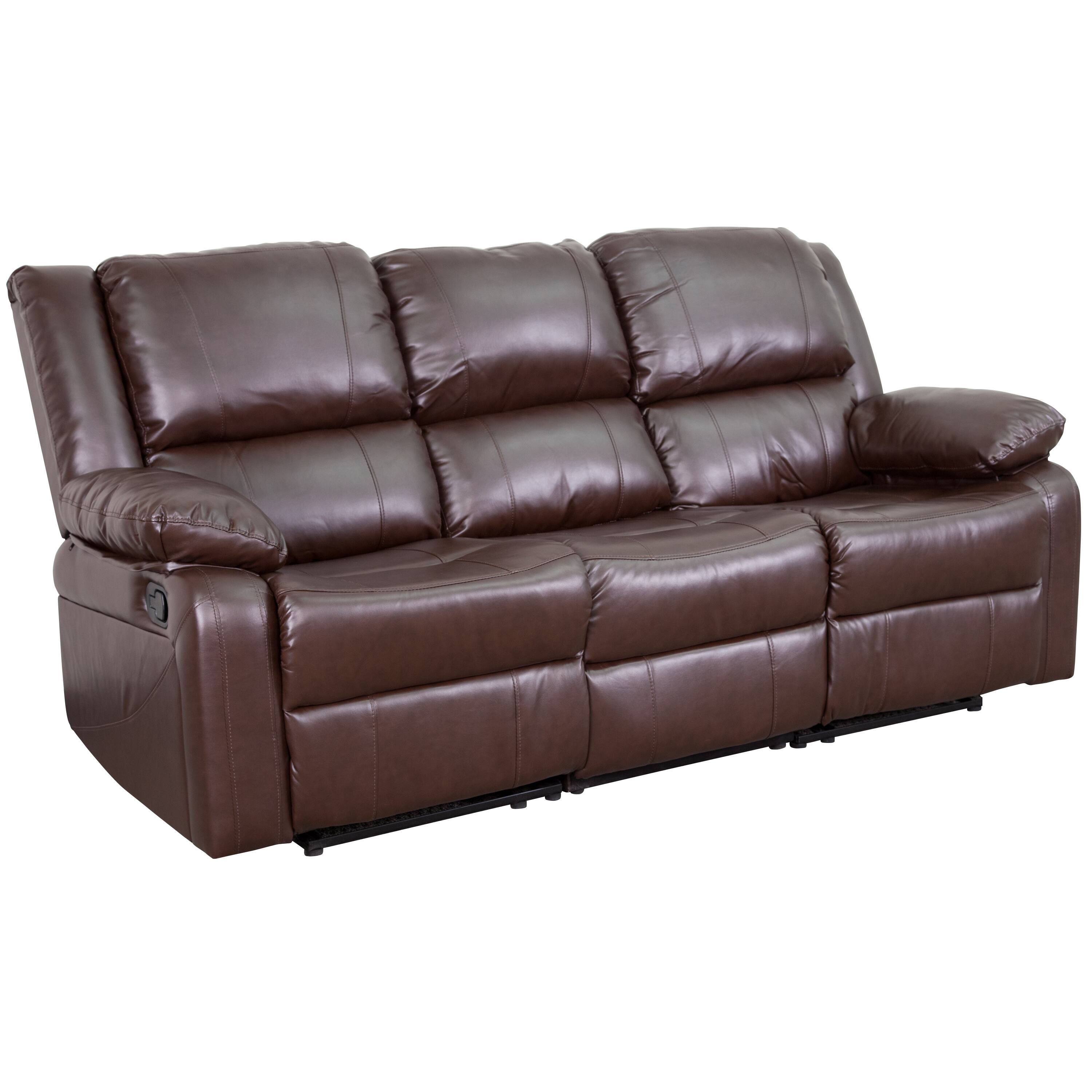 Alt View 1. Emma + Oliver - Bustle Back LeatherSoft Sofa with Two Built-In Recliners - Brown LeatherSoft.