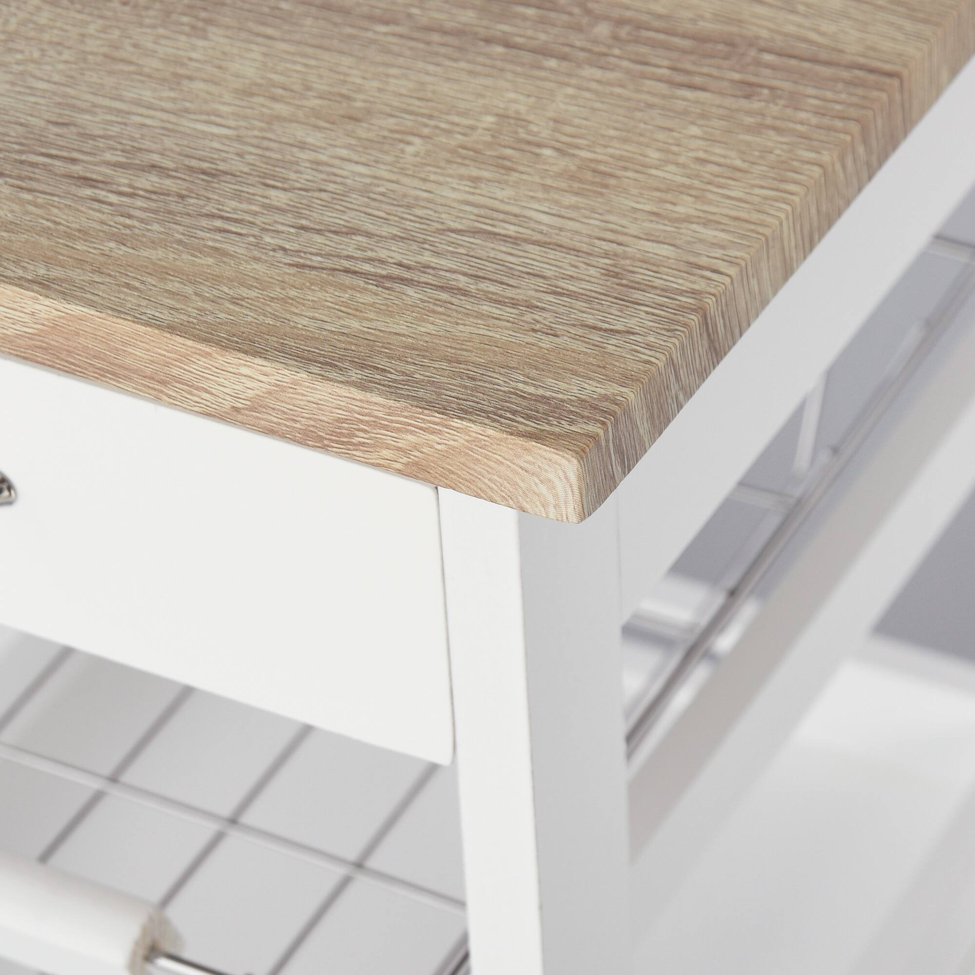 Alt View 8. Homcom - Mobile Kitchen Cart, Rolling Kitchen Island with Storage, Solid Wood Frame Utility Cart with Wire Fruit Baskets - White.