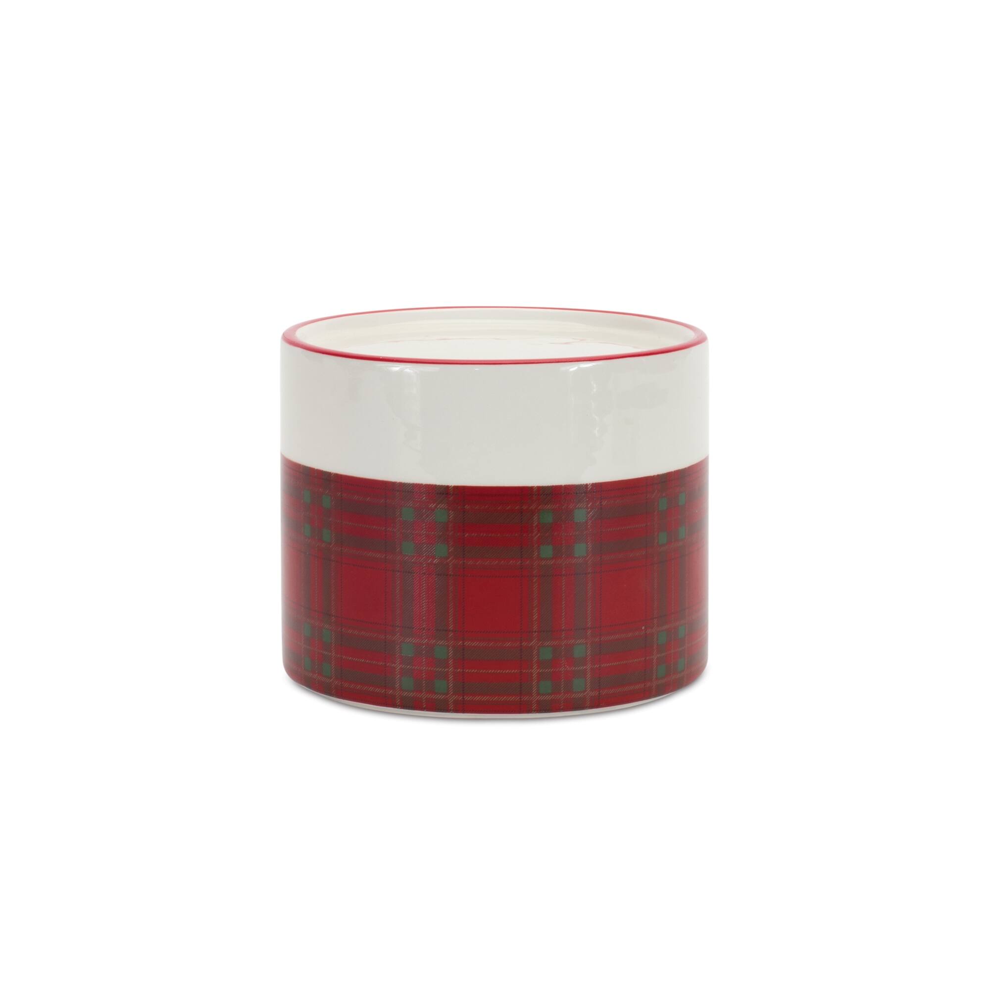 Back. BreeBe - Winter Plaid Ceramic Candle Holder (Set of 2) - Red, Black, White.