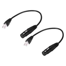 Unique Bargains - 2pcs 3 Pin DMX512 XLR Female to RJ45 Male Adapter Cable, 1ft, for Stage Studio Console Lighting - Black