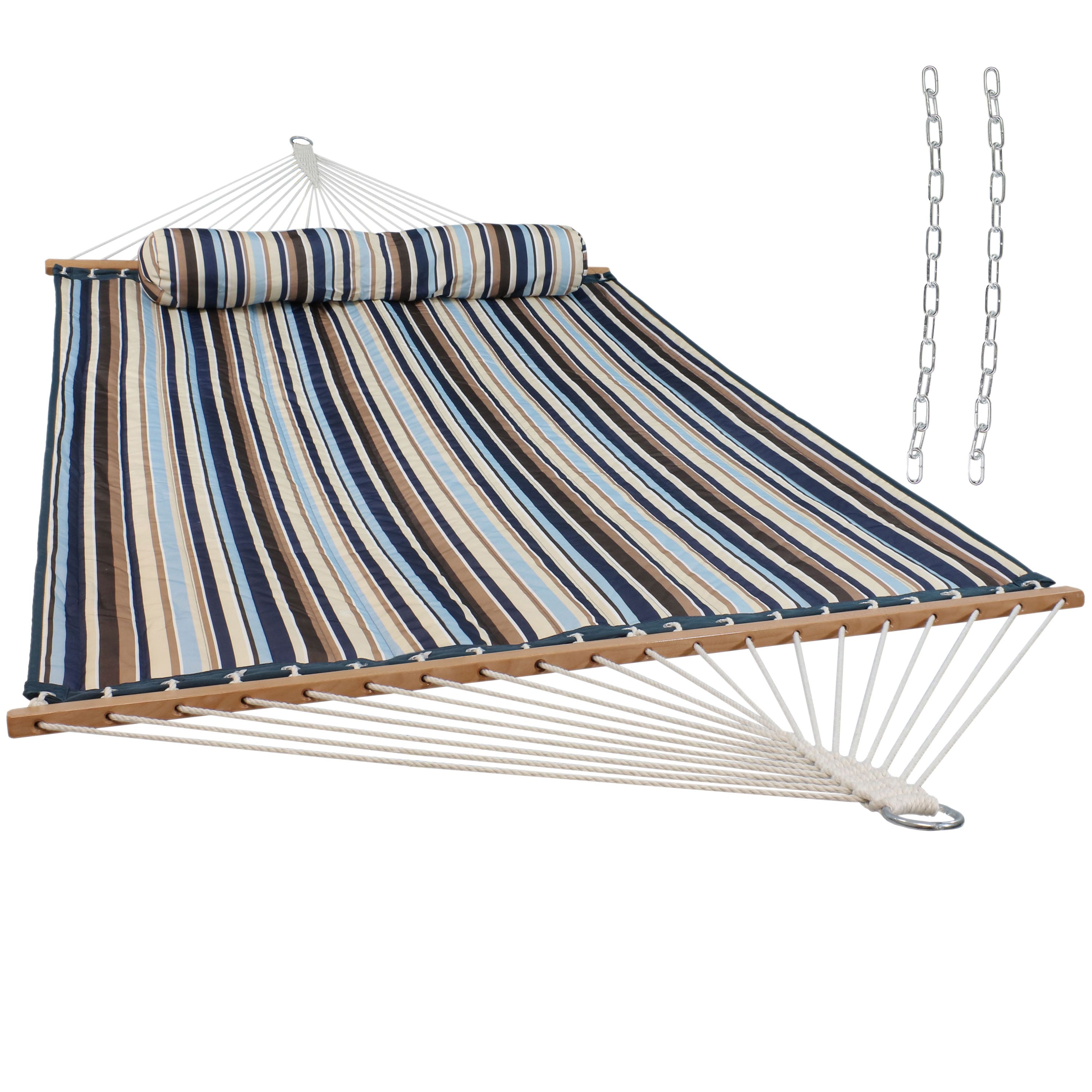 Sunnydaze - Large Quilted Hammock with Spreader Bar and Pillow - Ocean Isle