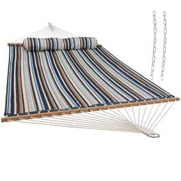 Sunnydaze - Large Quilted Hammock with Spreader Bar and Pillow - Ocean Isle