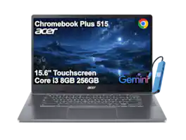 Acer - Chromebook Plus 515 15.6" FHD Touchscreen Laptop with Google AI - Intel Core i3-1305U - 8GB RAM - 256GB SSD - Chrome OS - Steel Gray