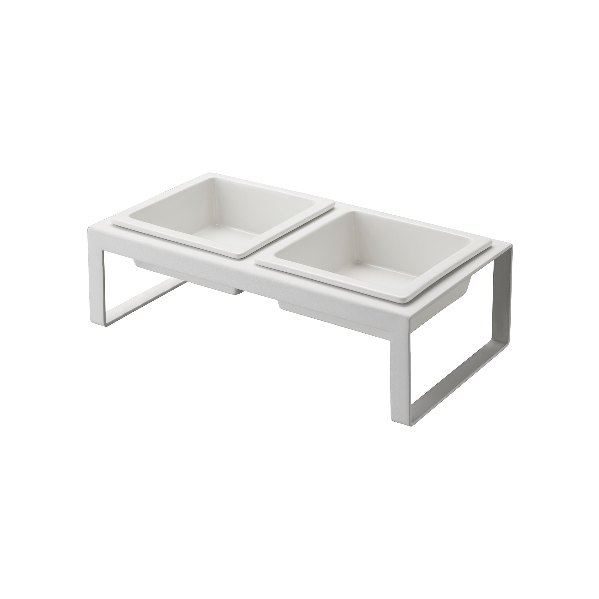 Back. Yamazaki Home - Pet Food Bowl - Tall - Steel + Ceramic - White.