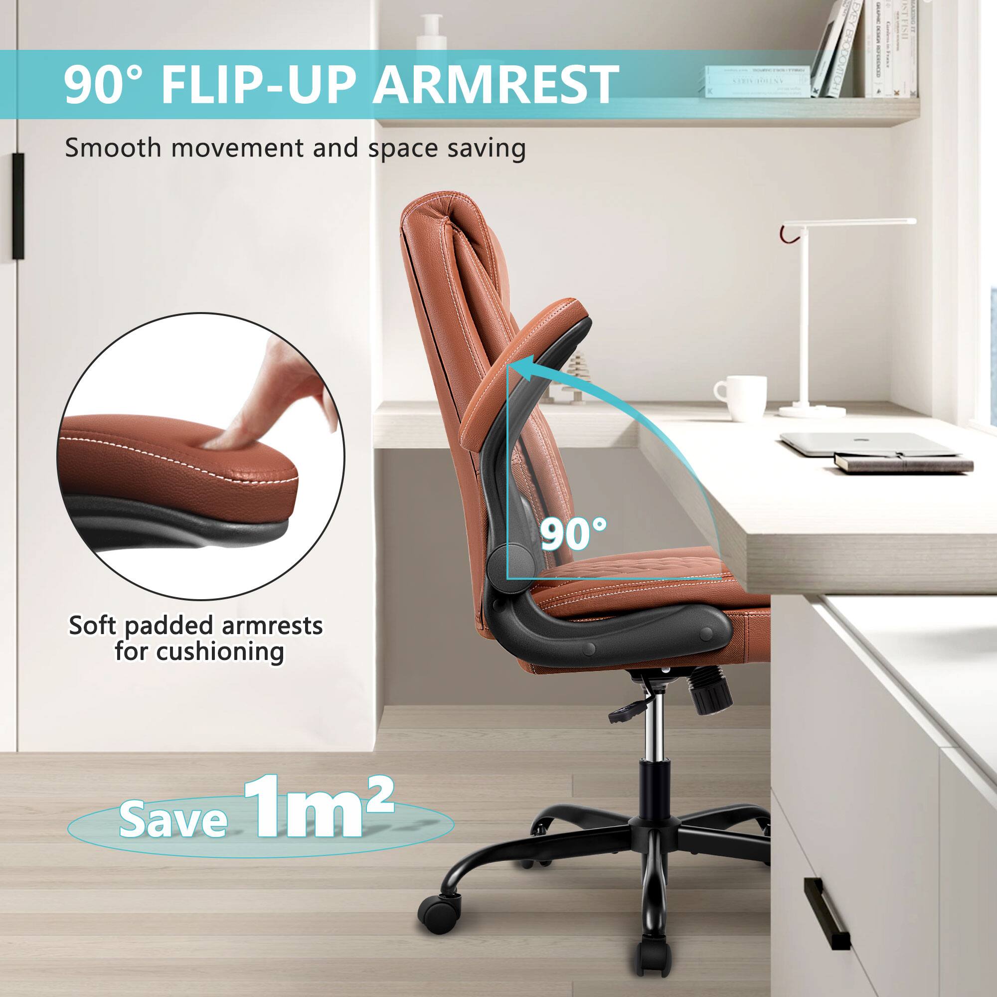90° FLIP-UP ARMREST

Smooth movement and space saving

Soft padded armrests for cushioning

Save 1m²
