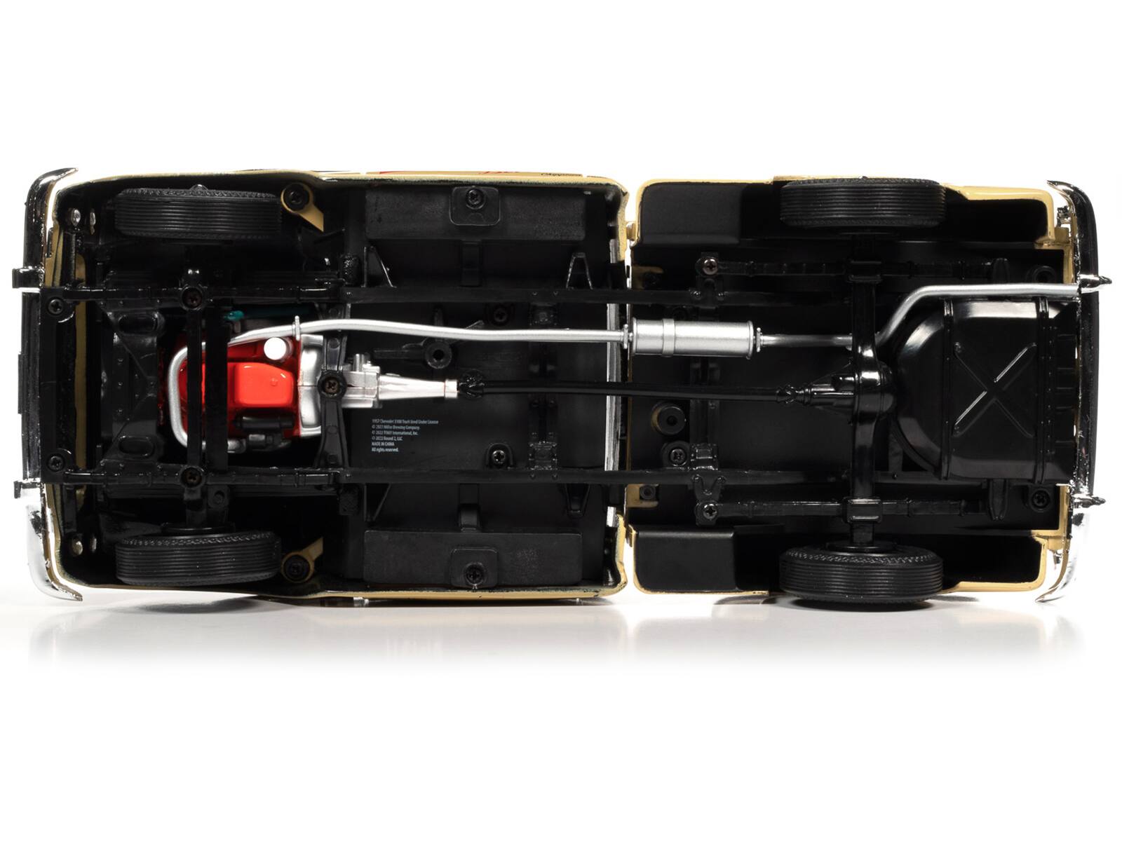 Alt View 5. Autoworld - 1957 Chevrolet 3100 Stepside Pickup Truck Black and Tan with Graphics 1/18 Diecast Model by Auto World.