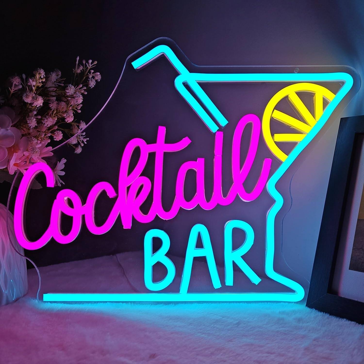 Auledio Cocktails Neon Sign for Wall Decor Bar Led Sign Glass Neon ...