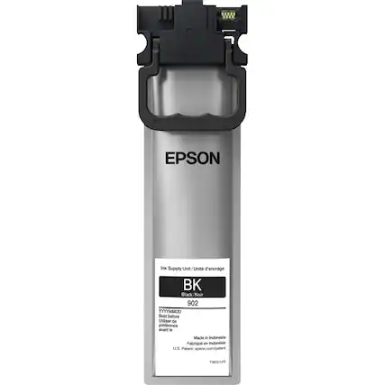 EPSON Ink Supply Unit / Unité d'encrege BK Black / Noir 902
YYYYMMDD Best before / Utiliser de préférence avant le
Made in Indonesia / Fabriqué en Indonésie
U.S. Patent / Brevet U.S. epson.com/patent
T902120