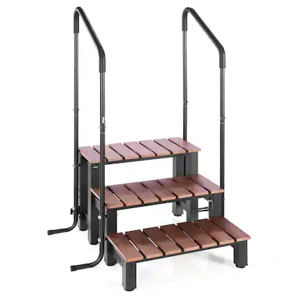 Front. VEVOR - Hot Tub Steps with Handrail, 3-Step Spa Outdoor Stairs, Heavy Duty 25.2 inch Wide Above-Ground/Inflatable Pool Ladder - Brown and Black.