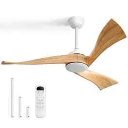 Sofucor - 52 Inch Propeller Ceiling Fan without Light and Remote 3 Solid Wood Blades Quiet DC Motor 6 Speeds High CFM Ceiling Fan - White