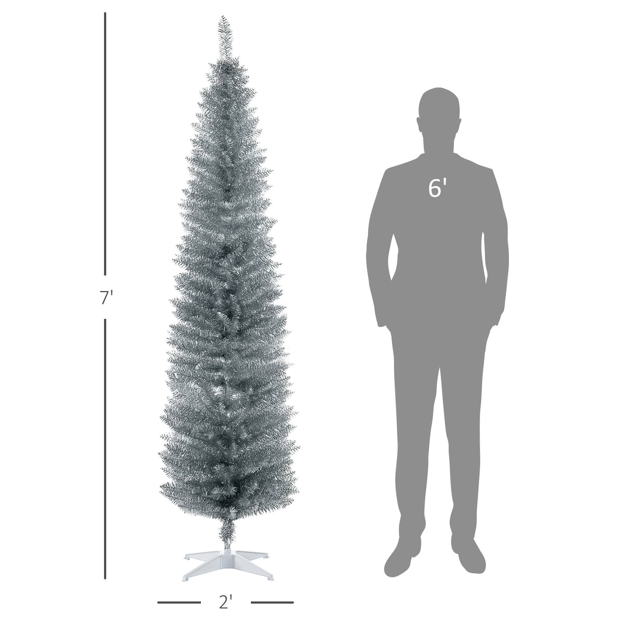 Alt View 2. Homcom - Artificial Pencil Christmas Tree, Slim Xmas Tree with 499 Realistic Branch Tips and Plastic Stand - silver.