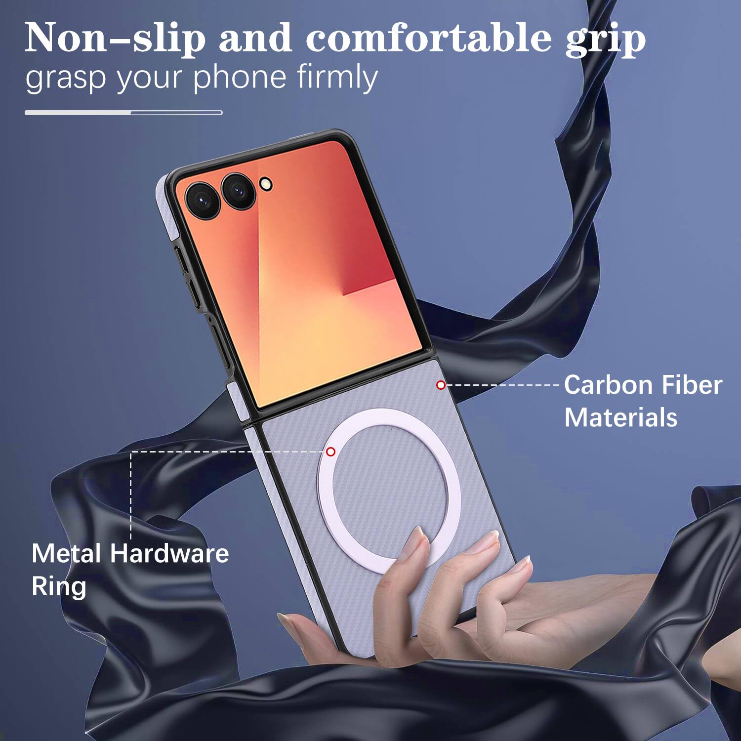 Non-slip and comfortable grip grasp your phone firmly

Carbon Fiber Materials

Metal Hardware Ring