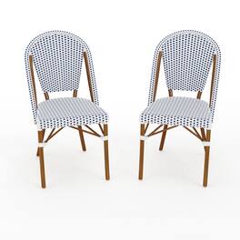 Martha Stewart - Lily Pond 2PK All-Weather Stackable Patio Bistro Dining Chairs - Navy & White/Natural Frame
