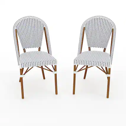 Front. Martha Stewart - Lily Pond 2PK All-Weather Stackable Patio Bistro Dining Chairs - Navy & White/Natural Frame.