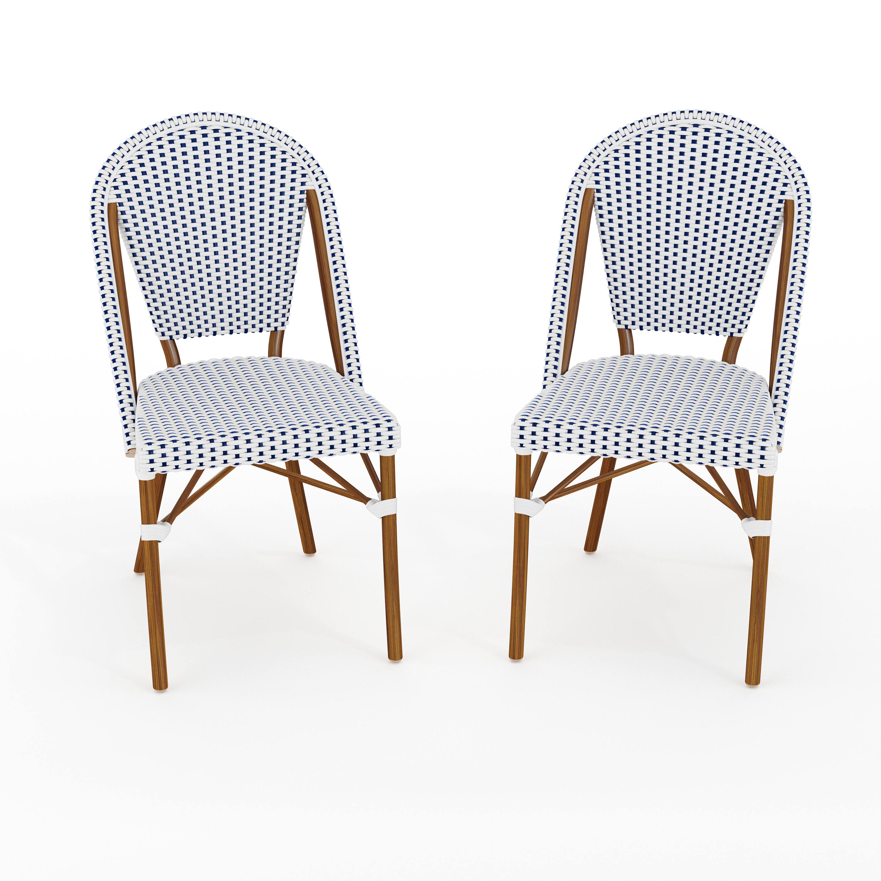 Front. Martha Stewart - Lily Pond 2PK All-Weather Stackable Patio Bistro Dining Chairs - Navy & White/Natural Frame.