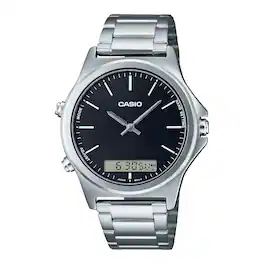 Casio - Men’s Black Dial Stainless Steel Bracelet Watch - MTP-VC01D-1EUDF - Silver