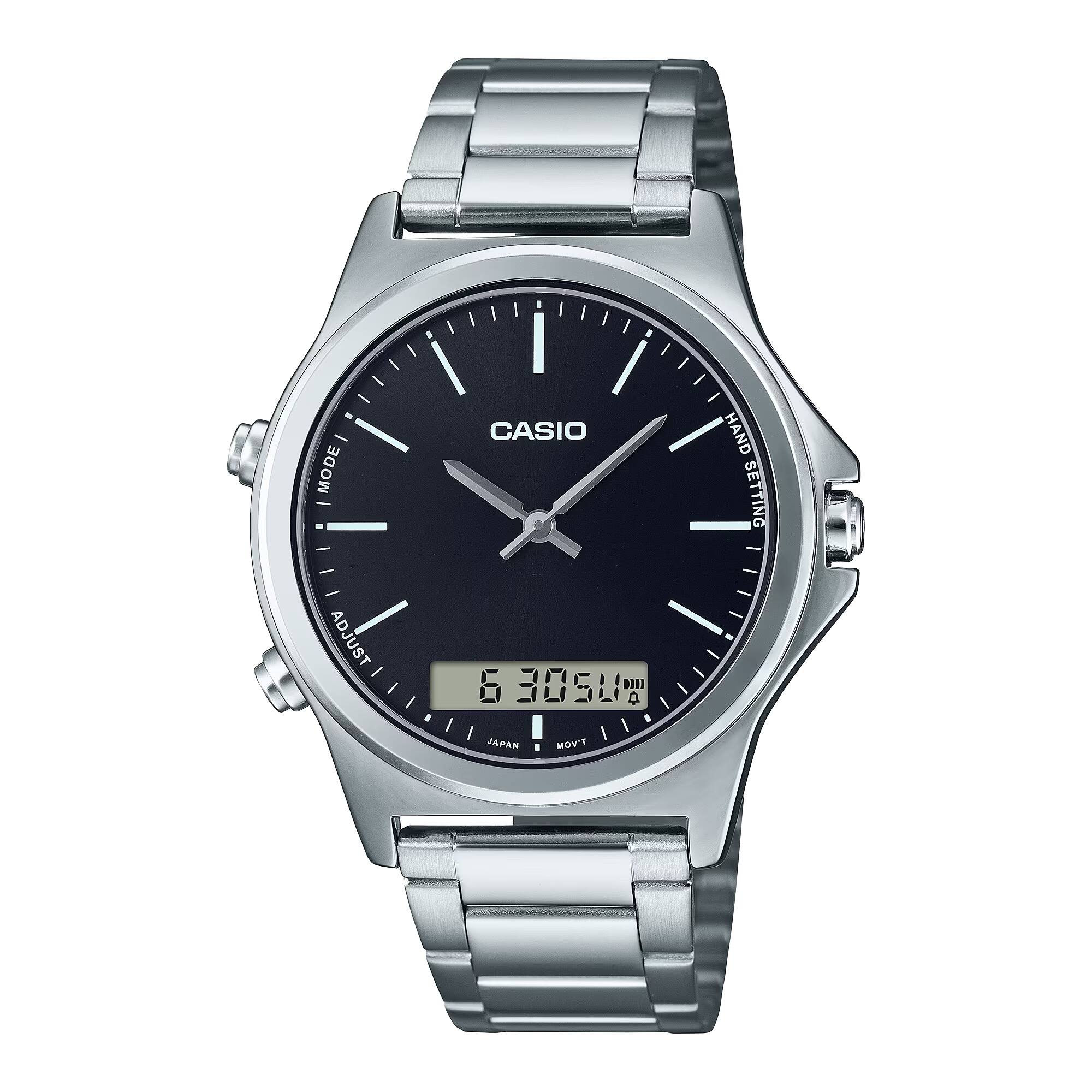 Casio - Men’s Black Dial Stainless Steel Bracelet Watch - MTP-VC01D-1EUDF - Silver