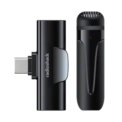 Front. RadioShack - RadioShack USB-C Wireless Microphone Black for Recording and Streaming – 3304389 - Black.