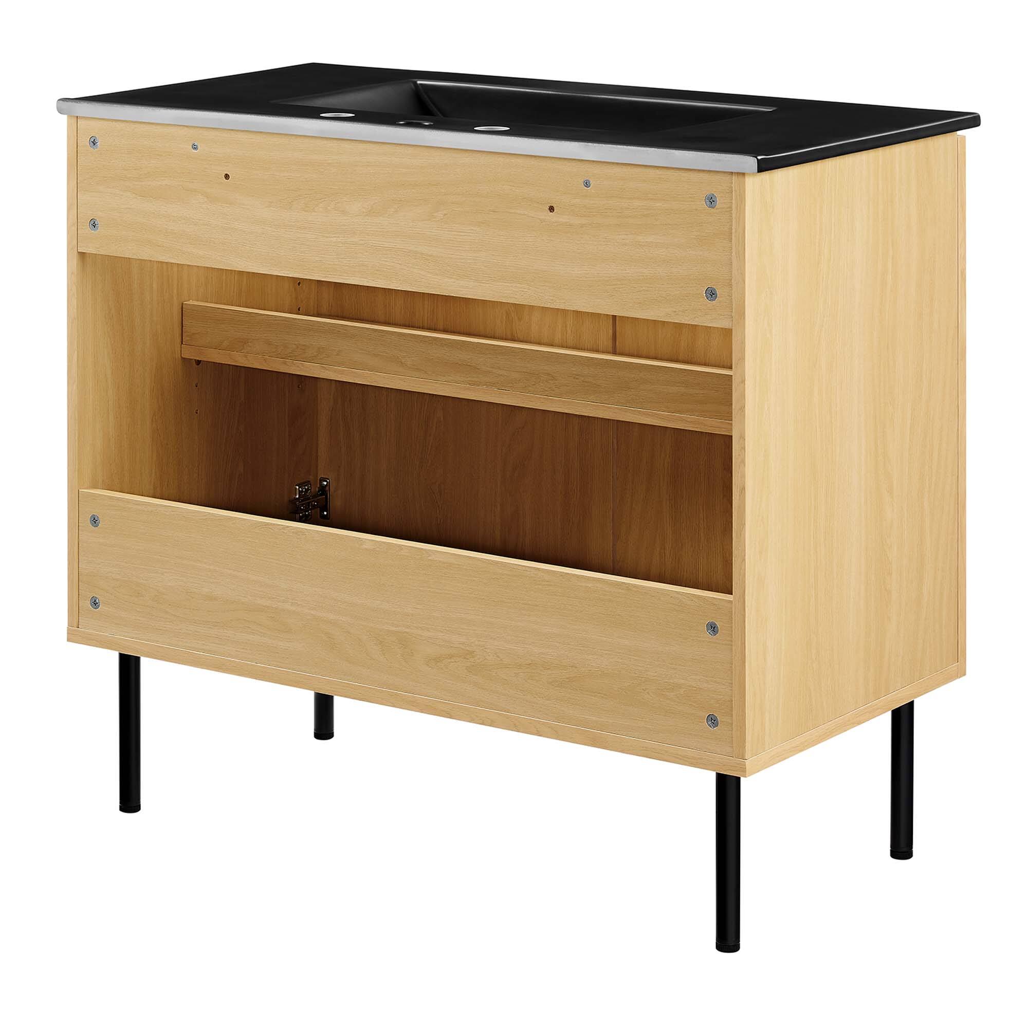 Alt View 5. Modway - Chaucer Bathroom Vanity with Black Basin Included by Modway - Oak Black.