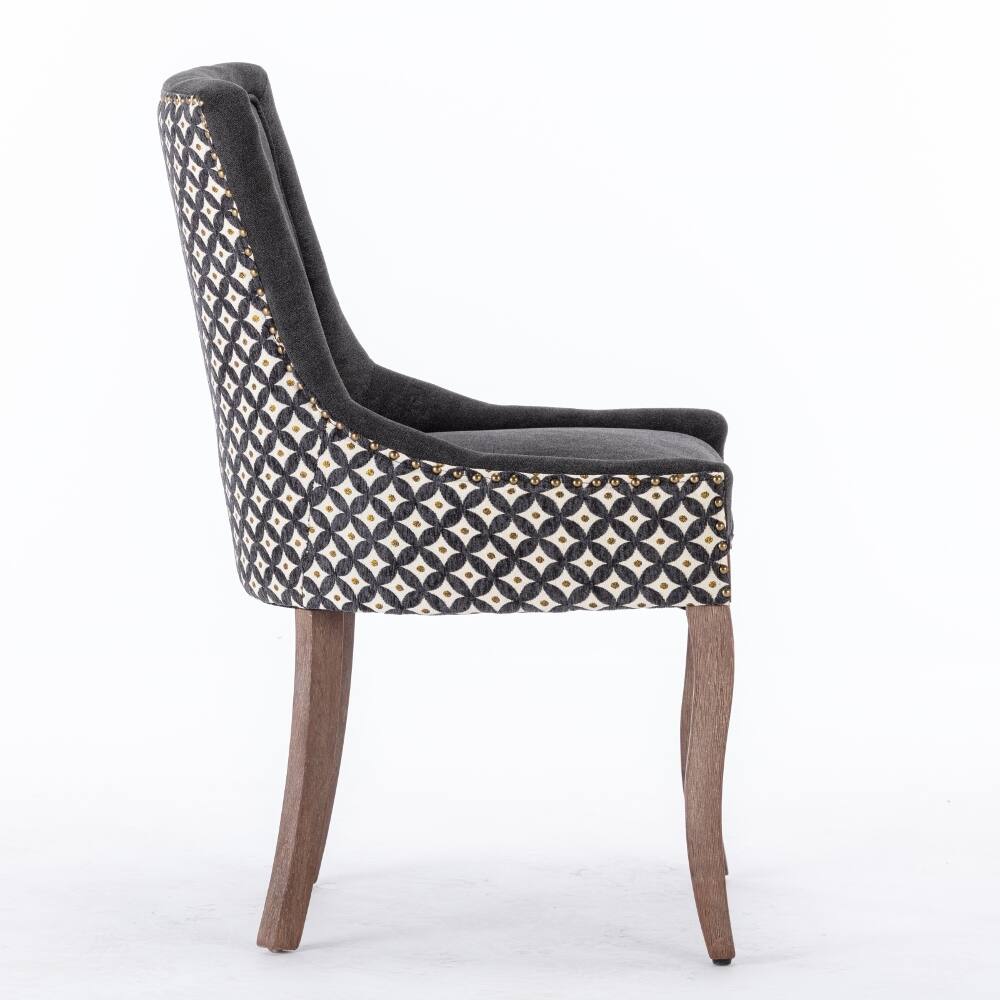 Alt View 1. Loheer - Loheer Fabric Dining Chairs Set of 2 Charcoal Black Solid Wood Mid-Century Upholstered Side Chairs with Nailhead Trim - Charcoal Black.
