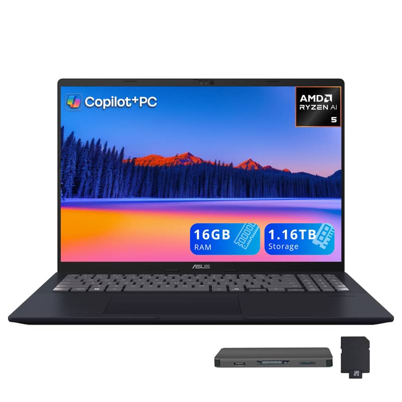 ASUS - Vivobook 16 16.0" WUXGA Laptop,AMD Ryzen AI 5 330,16GB RAM,1TB SSD+160GB Docking Station,Wi-Fi 6,Win 11 - Blue