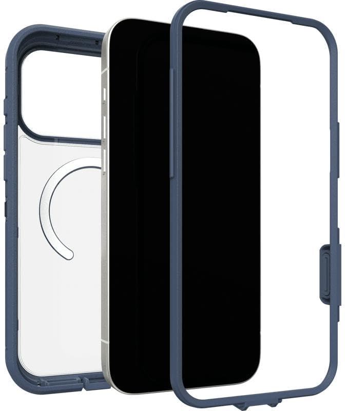 Alt View 2. OtterBox - OtterBox iPhone 17 Pro Max Defender Series XT Case, Includes Holster Clip Kickstand, Snaps on MagSafe, Rugged & Durable - Baby Blue Jeans (Clear/Blue).