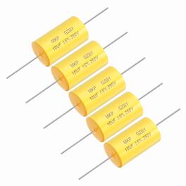 Unique Bargains - 5pcs 10uf Frequency Divider Capacitor, 250V Axial Audio Speaker Crossover MKP Film Capacitor - Yellow