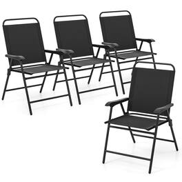 Costway - Set of 4 Outdoor Folding Dining Chairs with Armrests Breathable Seat Metal Frame - Black