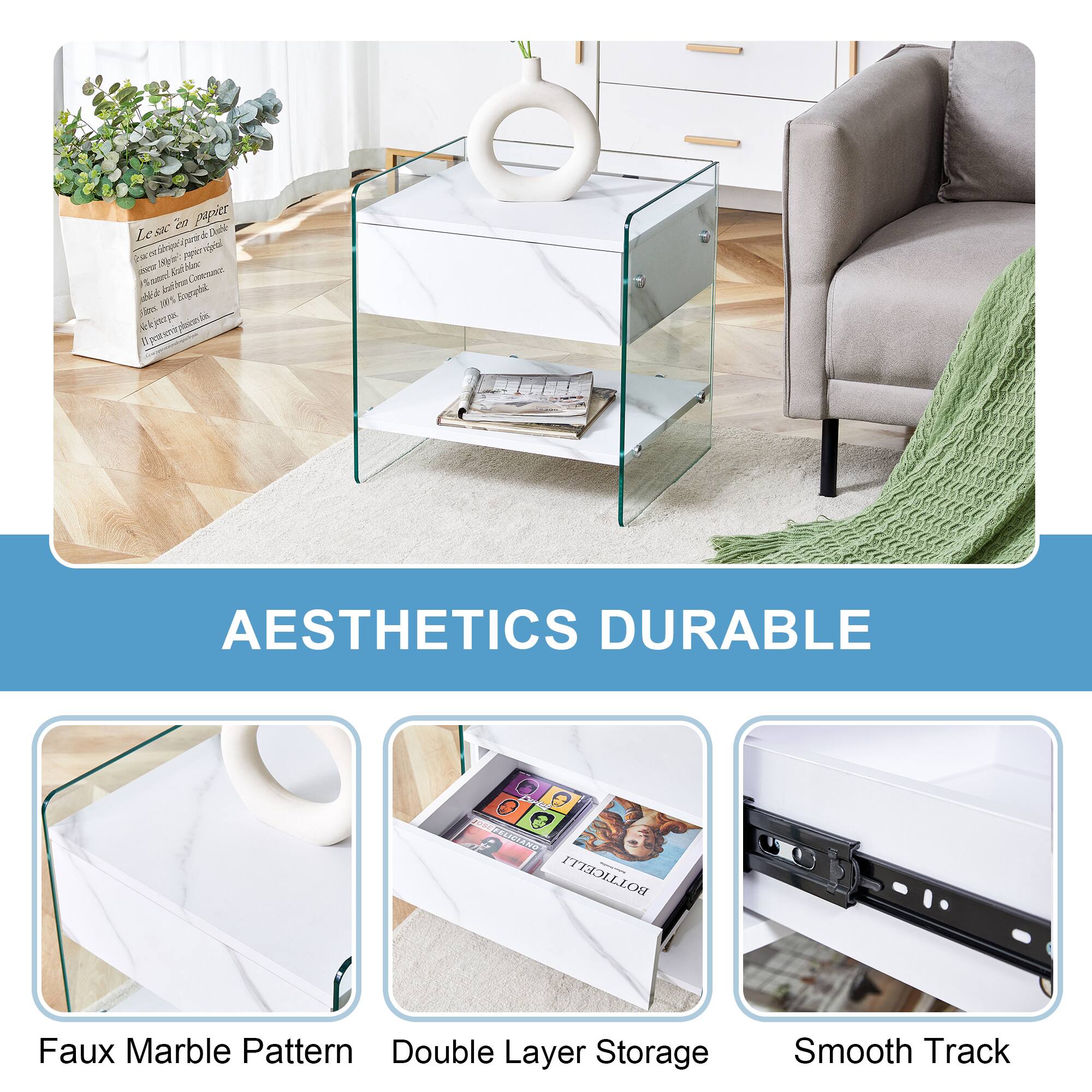 AESTHETICS DURABLE

Faux Marble Pattern

Double Layer Storage

Smooth Track