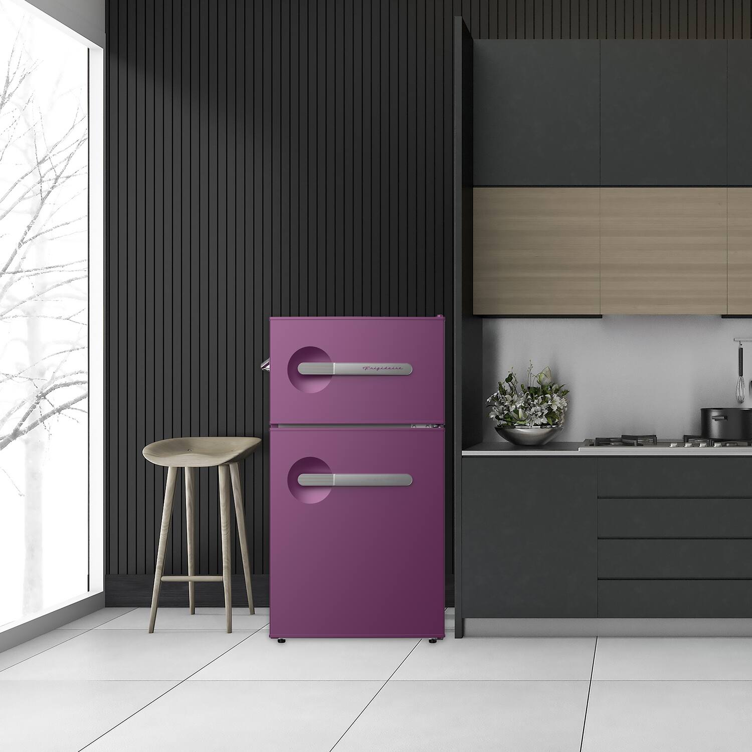 Angle. Frigidaire - 3.1-Cu. Ft 2-Door Retro Bar Refrigerator, Side Bottle Opener (Plum) - Plum.