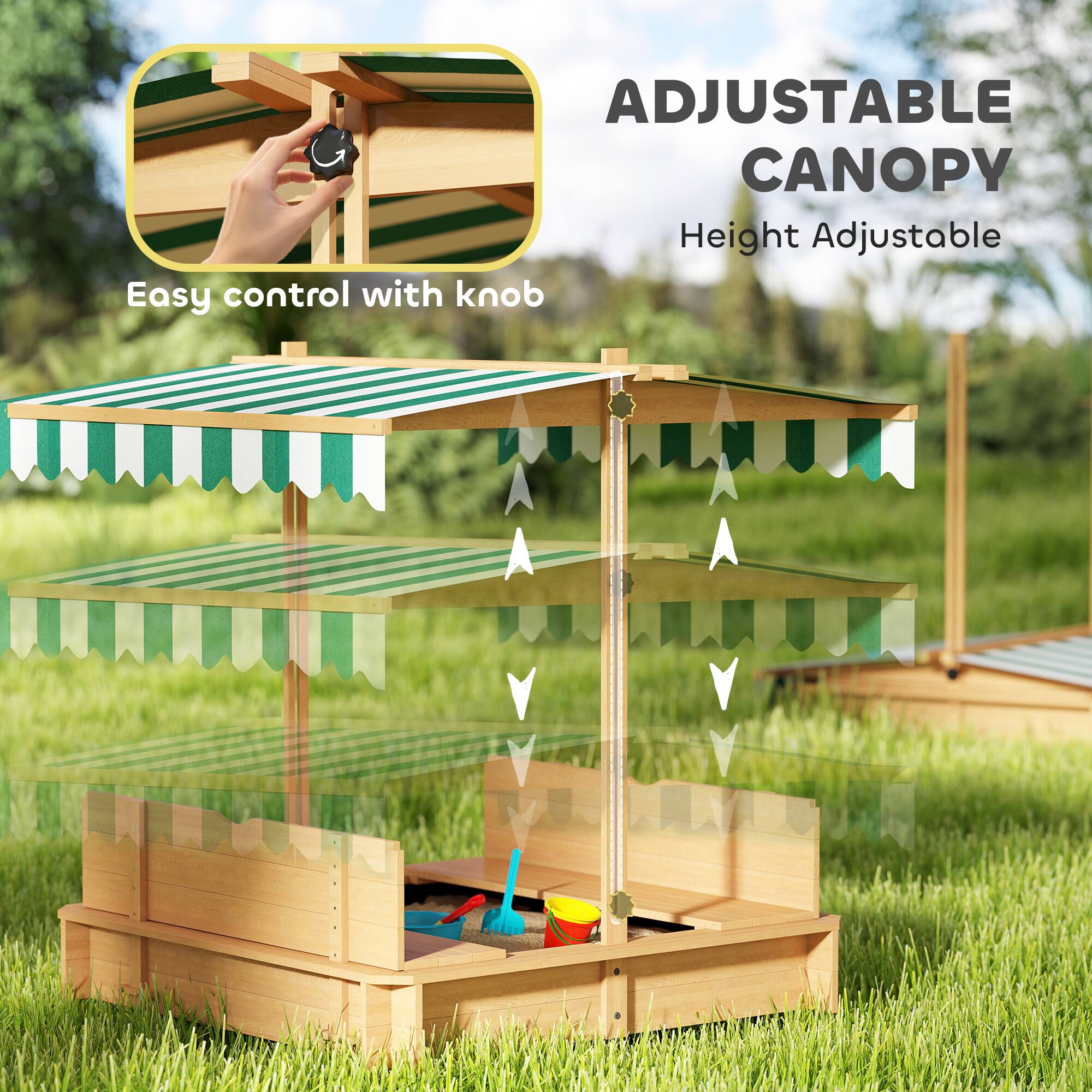 ADJUSTABLE CANOPY  
Height Adjustable  

Easy control with knob