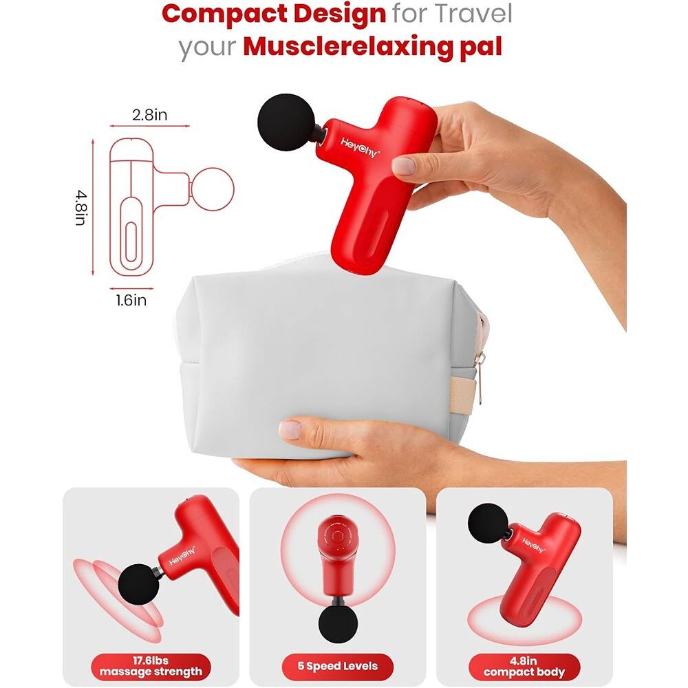 Compact Design for Travel your Musclerelaxing pal

- 4.8in
- 2.8in
- 1.6in

17.6lbs massage strength

5 Speed Levels

4.8in compact body