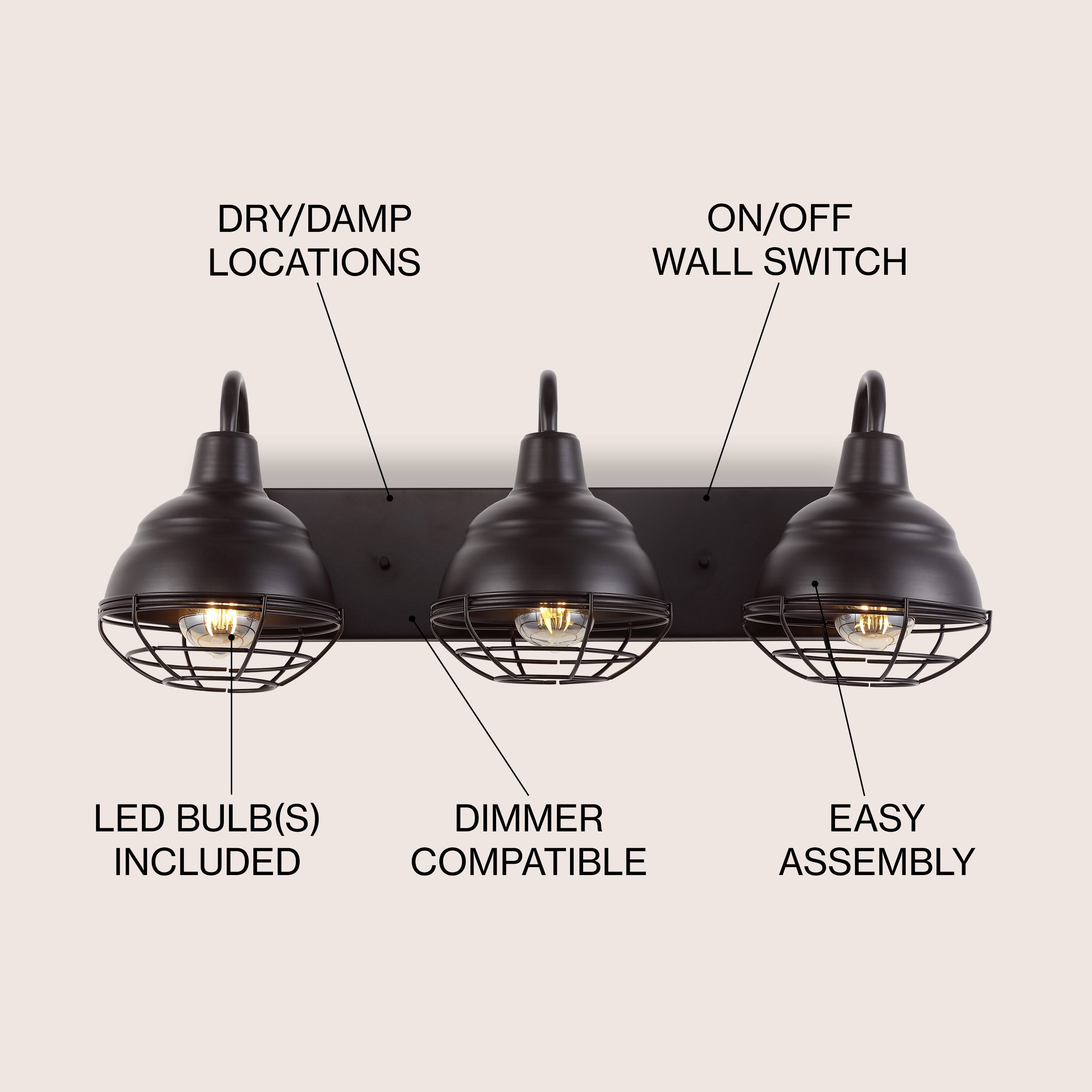 DRY/DAMP LOCATIONS  
ON/OFF WALL SWITCH  
LED BULB(S) INCLUDED  
DIMMER COMPATIBLE  
EASY ASSEMBLY