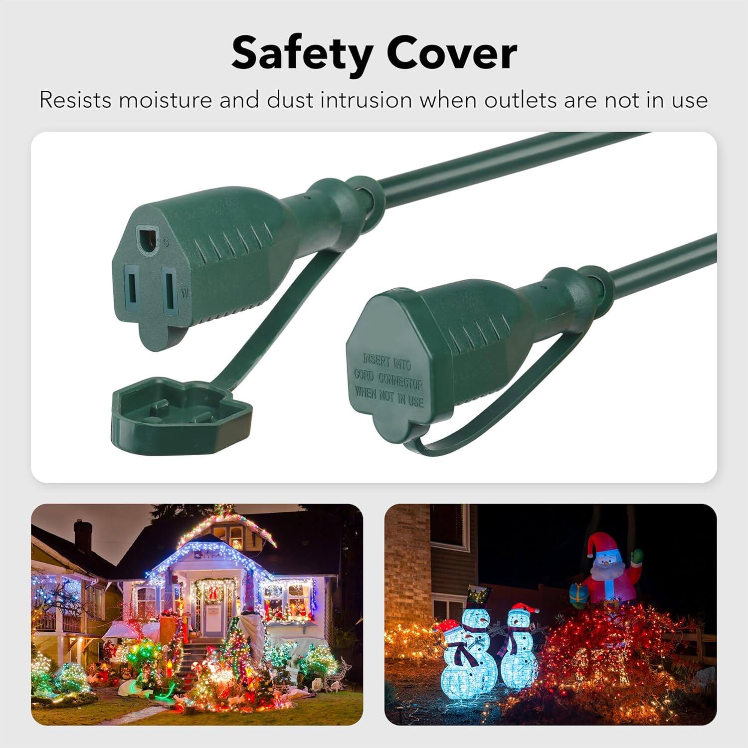 Safety Cover  
Resists moisture and dust intrusion when outlets are not in use  

INSERT INTO CONNECTOR WHEN NOT IN USE