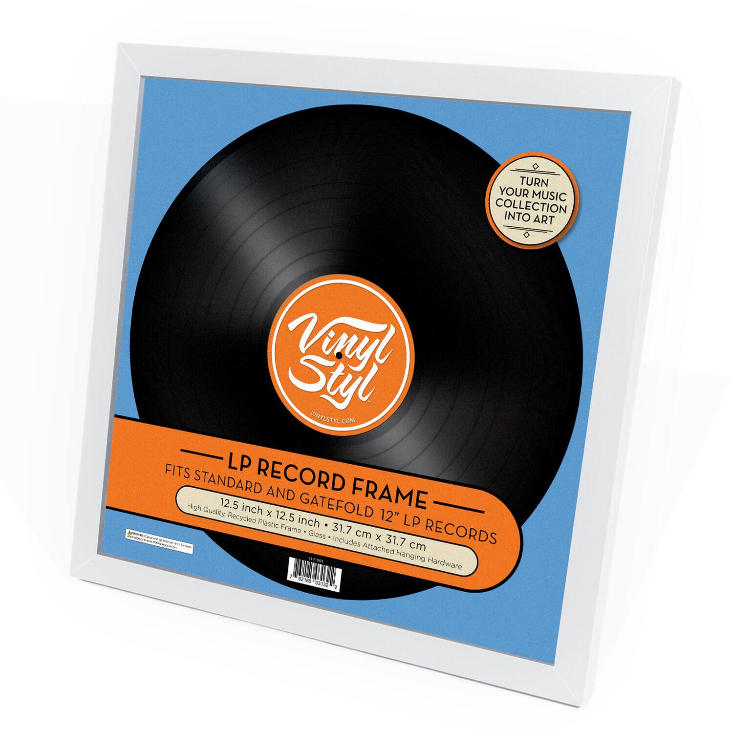 TURN YOUR MUSIC COLLECTION INTO ART

Vinyl Styl  
WNYESTYL.COM

LP RECORD FRAME  
FITS STANDARD AND GATEFOLD 12" LP RECORDS  
12.5 inch x 12.5 inch  
31.7 cm x 31.7 cm  
High Quality, Recycled Plastic Frame • Glass • Includes Attached Hanging Hardware

TURN YOUR MUSIC COLLECTION INTO ART