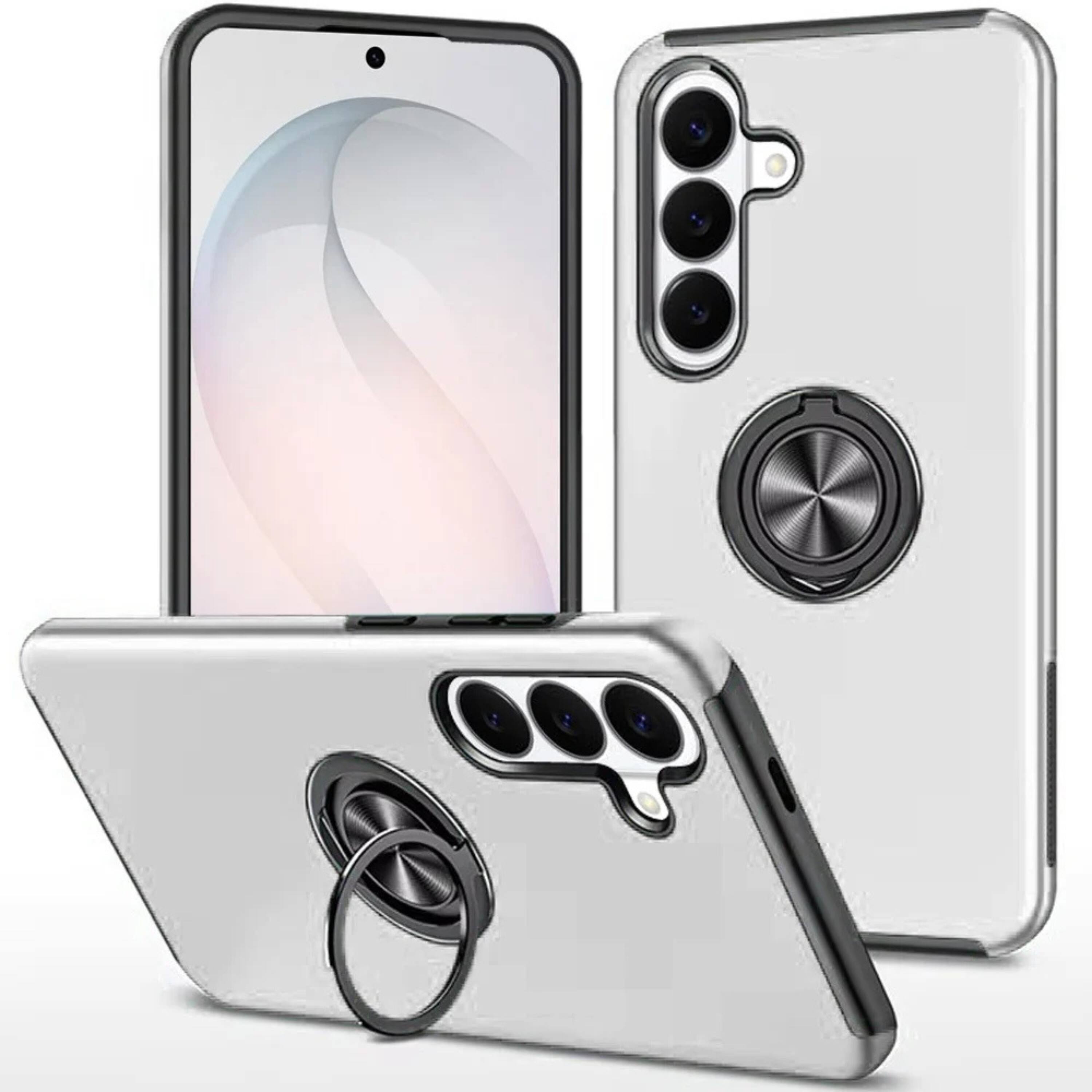 Front. Kitcheniva - Dual Layer Magnetic Ring Stand Hybrid Case With Tempered Glass For Samsung S26 FE Silver - Silver.