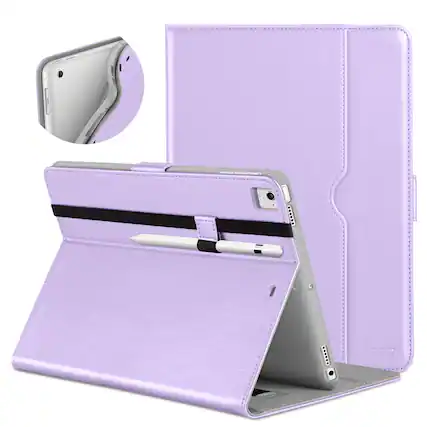 Front. DTTO - for iPad 9.7 Inch 5th/6th Gen 2018/2017 Case with Apple Pencil Holder, Premium Leather Folio Stand Cover Case - Lavender.