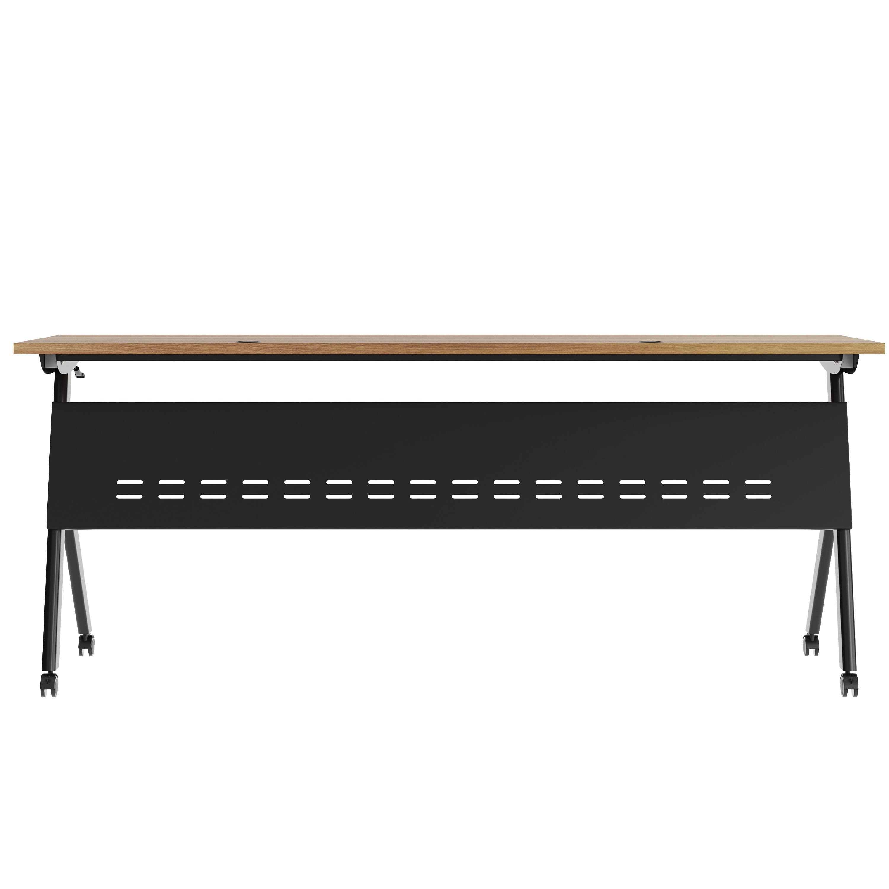 Back. Flash Furniture - Davis Commercial Grade 72" x 24" Heavy-Duty Nesting Flip Training Table with Y-Legs, Modesty Panel, 1" Thick Walnut Tabl - Brown.
