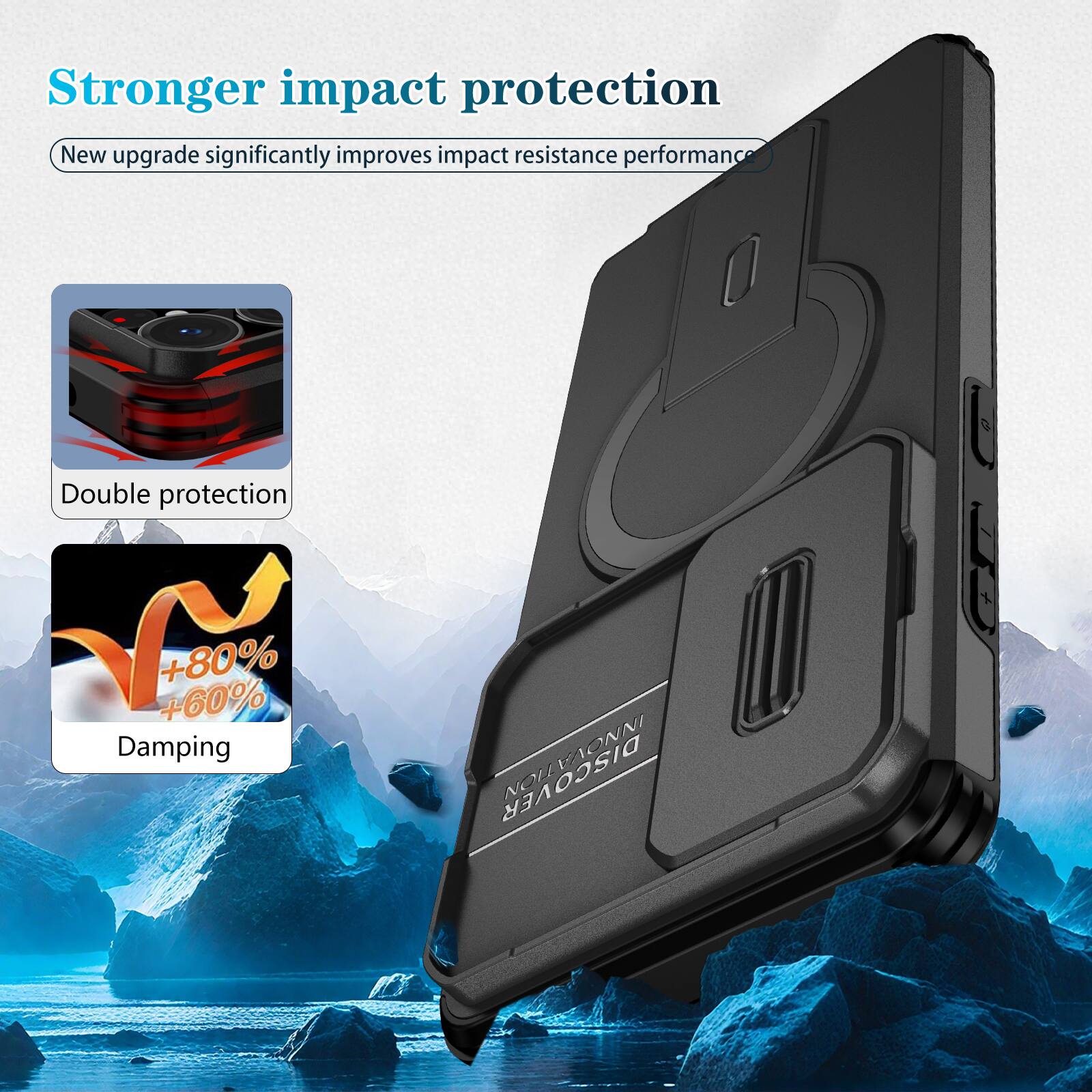 Stronger impact protection  
New upgrade significantly improves impact resistance performance  
Double protection  
+80% +60% Damping  
NONNI DISCOVER