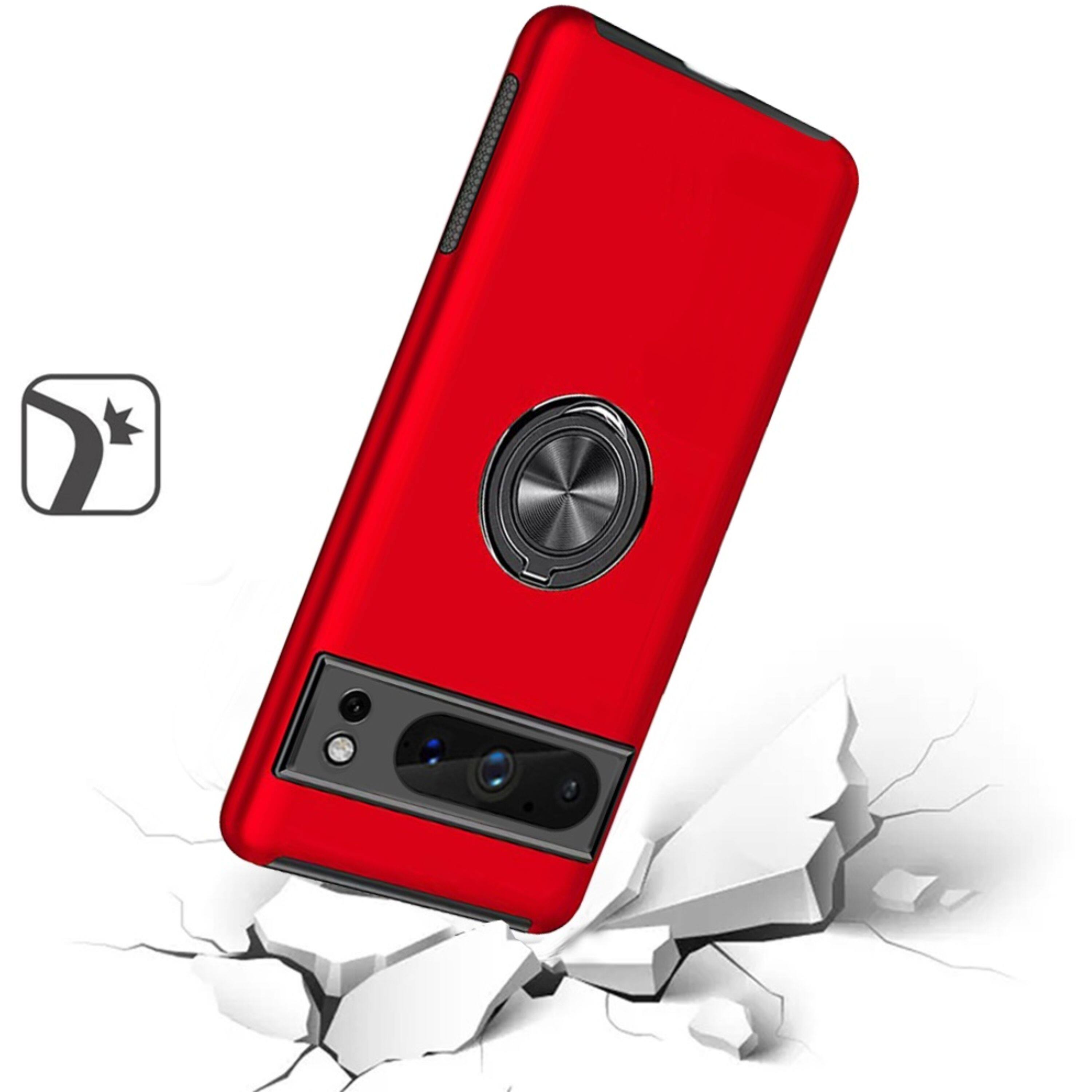 Left. Kitcheniva - Rubberized Dual Layer Magnetic Ring Stand For Google Pixel 8 Pro Red - Red.