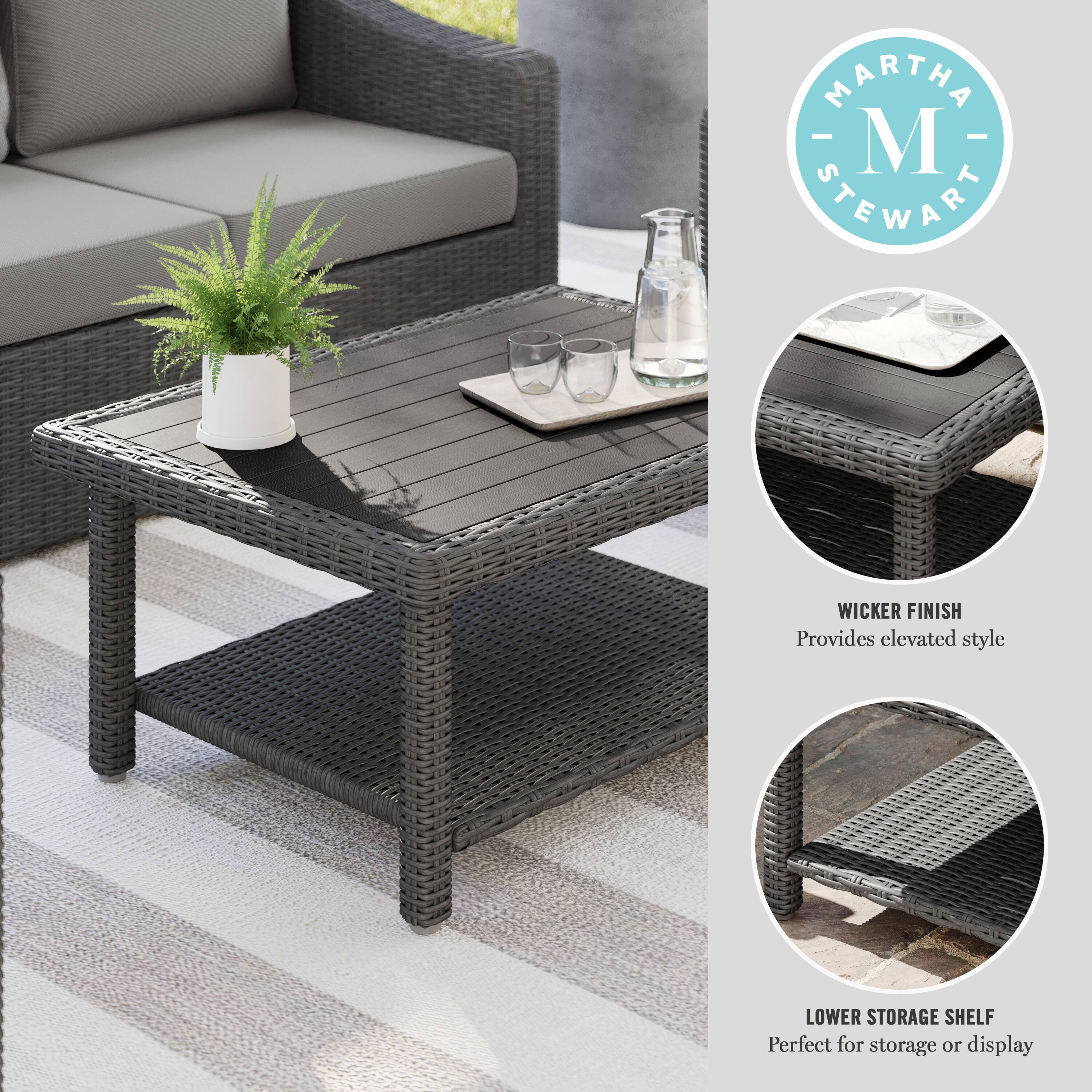 MARTHA STEWART WICKER FINISH Provides elevated style LOWER STORAGE SHELF Perfect for storage or display