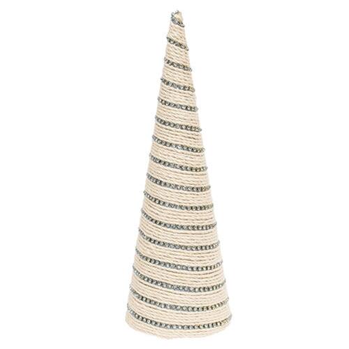 Front. BreeBe - *Diamond Wrapped Ivory Jute Cone Tree 14" - Ivory.