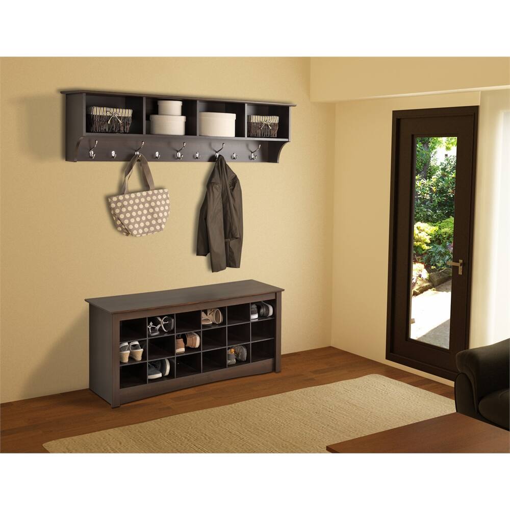 Angle. Prepac - Espresso 60" Wide Hanging Entryway Shelf - Espresso.