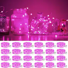 Veranti - 7 ft 20 LED Battery Fairy String Lights for Halloween Party Decor and Christmas Crafts, 3 Modes - Pink