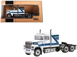 1978 Ford LTL 9000 Truck Tractor White with Blue Stripes 1/64 Diecast Model by IXO Models - White and Blue